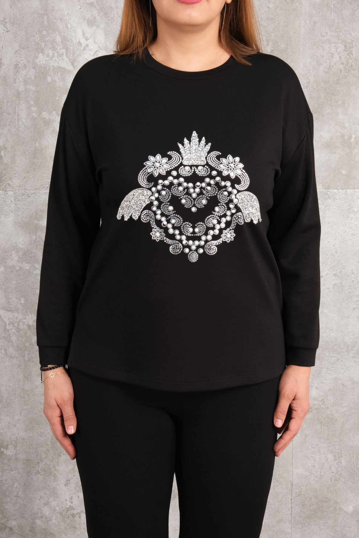 Plus Size Printed Blouse-Black