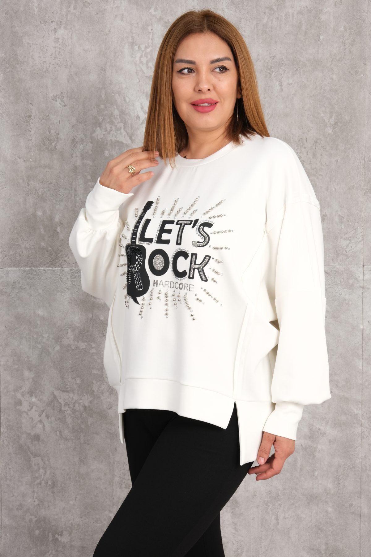 Plus Size Printed Blouse-White